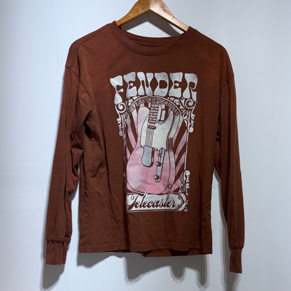 Retro Fenders telecaster long sleeve brown shirt size junior medium
